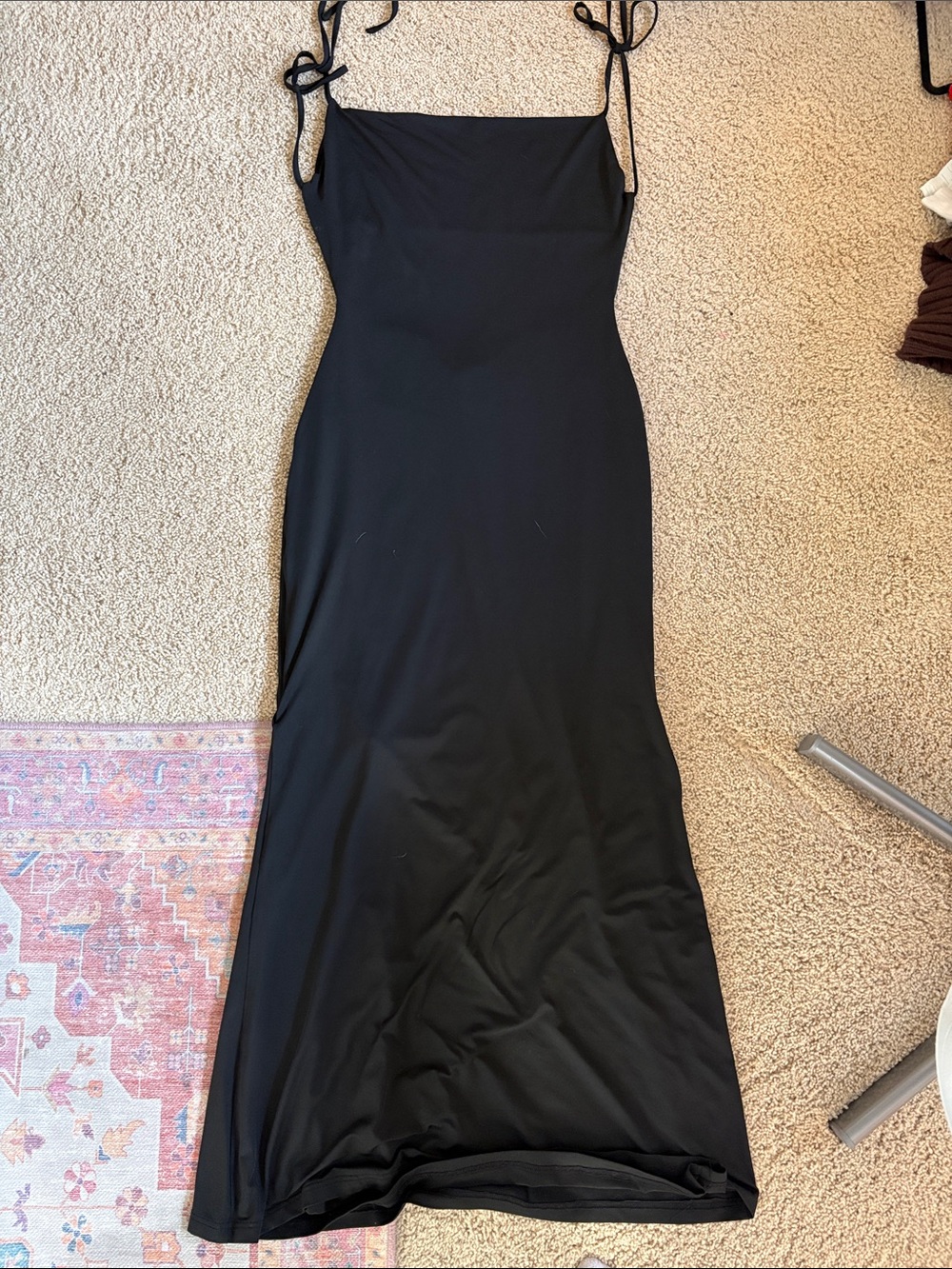 Beginning Boutique Black Tie-Shoulder Slip Maxi Dress